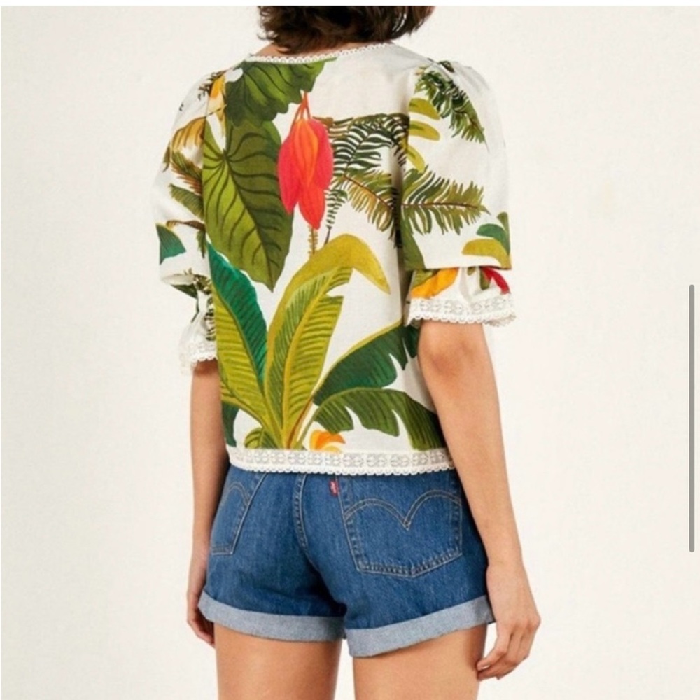 FARM RIO Cocoa Forest Puff-Sleeve Blouse - Excellent Used Condition, Large - Picture 4 of 16